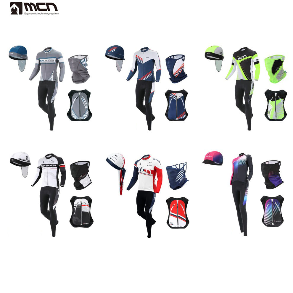 MCN 자전거의류 5종 모음/져지+팬츠+모자+넥워머+가방