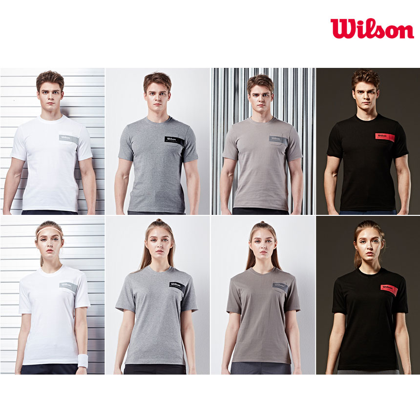 윌슨 남녀공용 남성 여성 단체 라운드 반팔 면 티셔츠