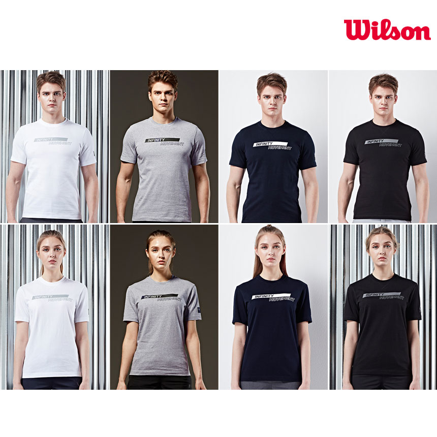 윌슨 남녀공용 남자 여자 단체 반팔 라운드 면 티셔츠